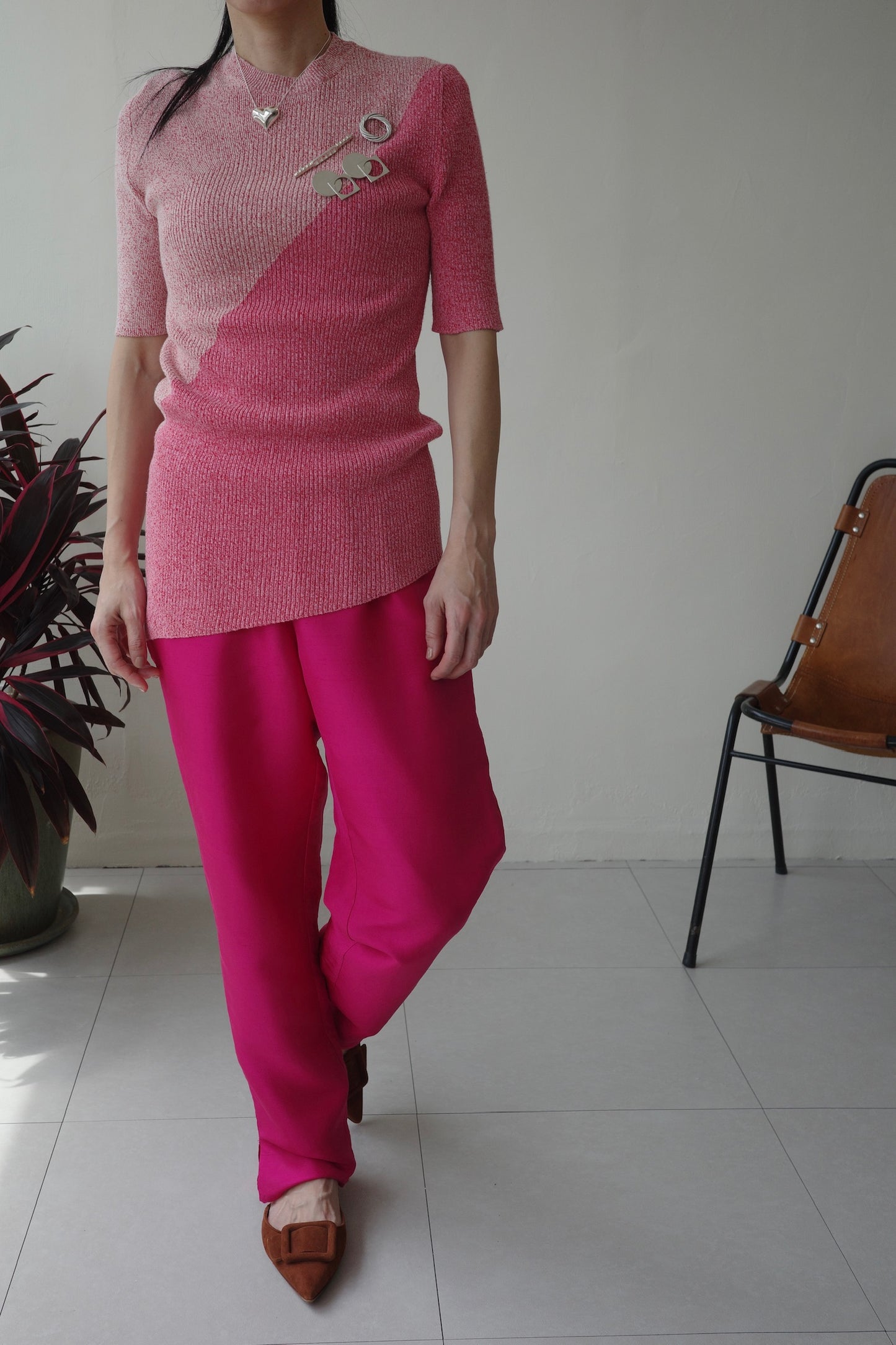 OLD CELINE Two-Tone Knit Top