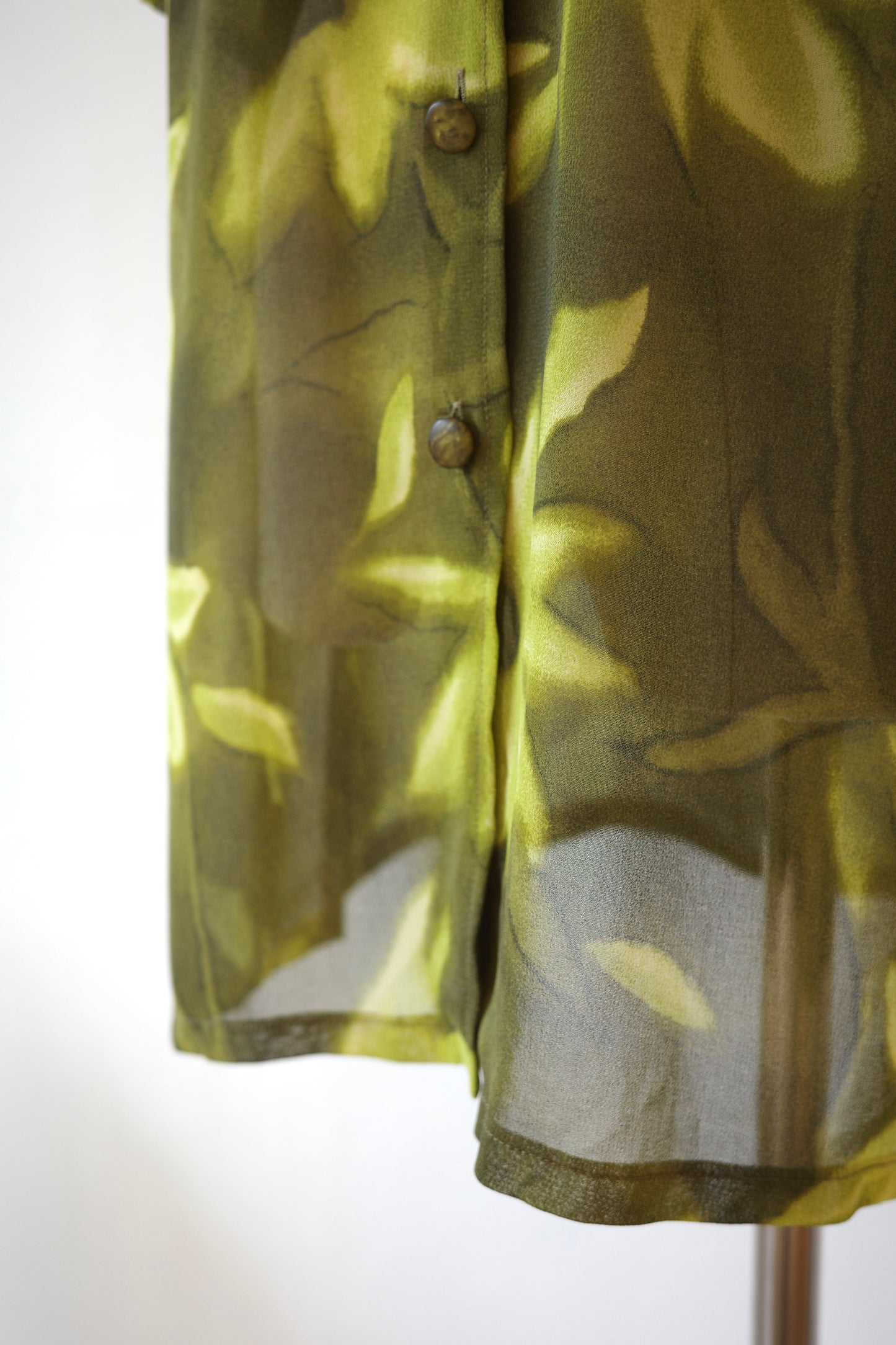 Sheer Botanical Print Open Collar Shirt