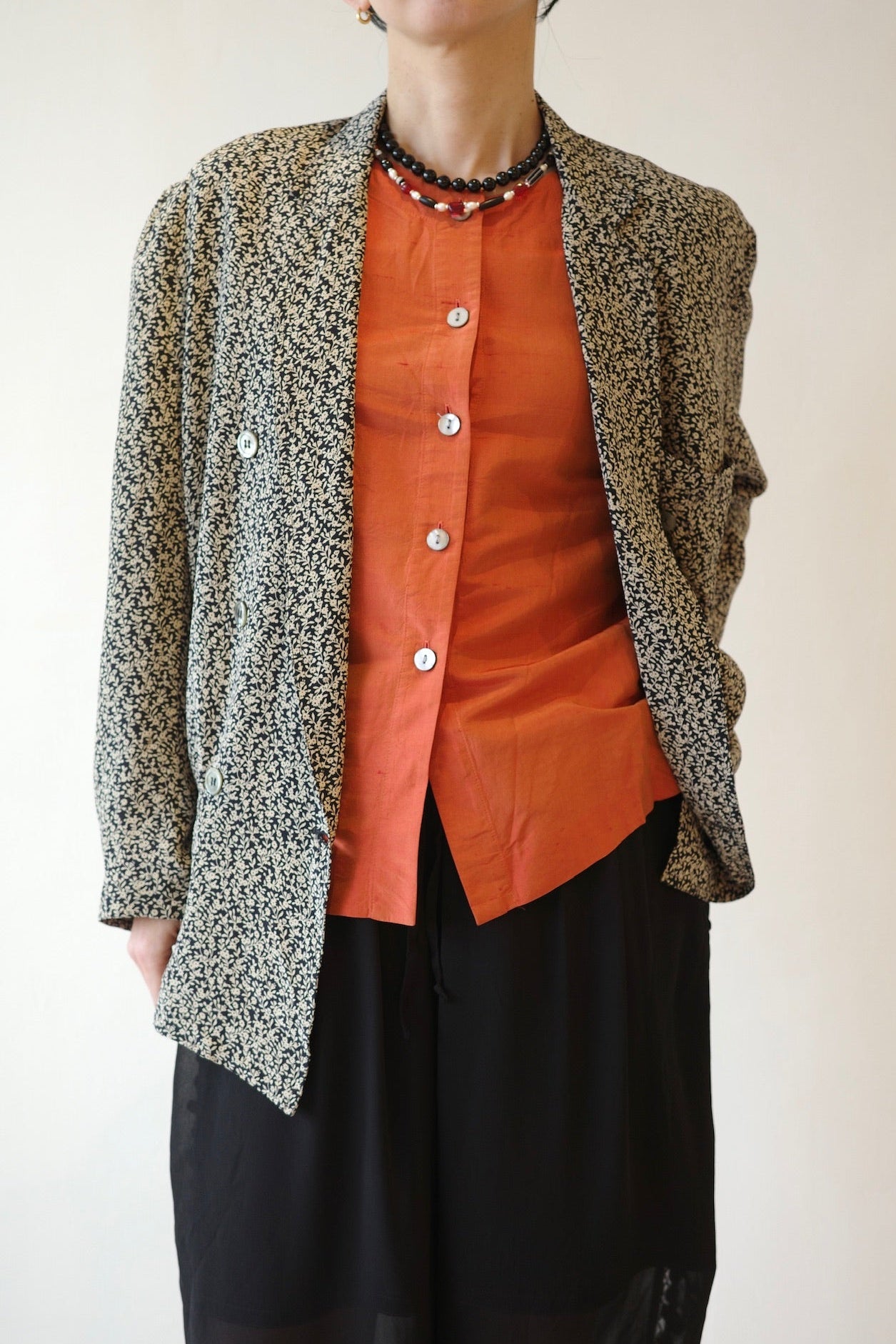 Silk collarless shirt