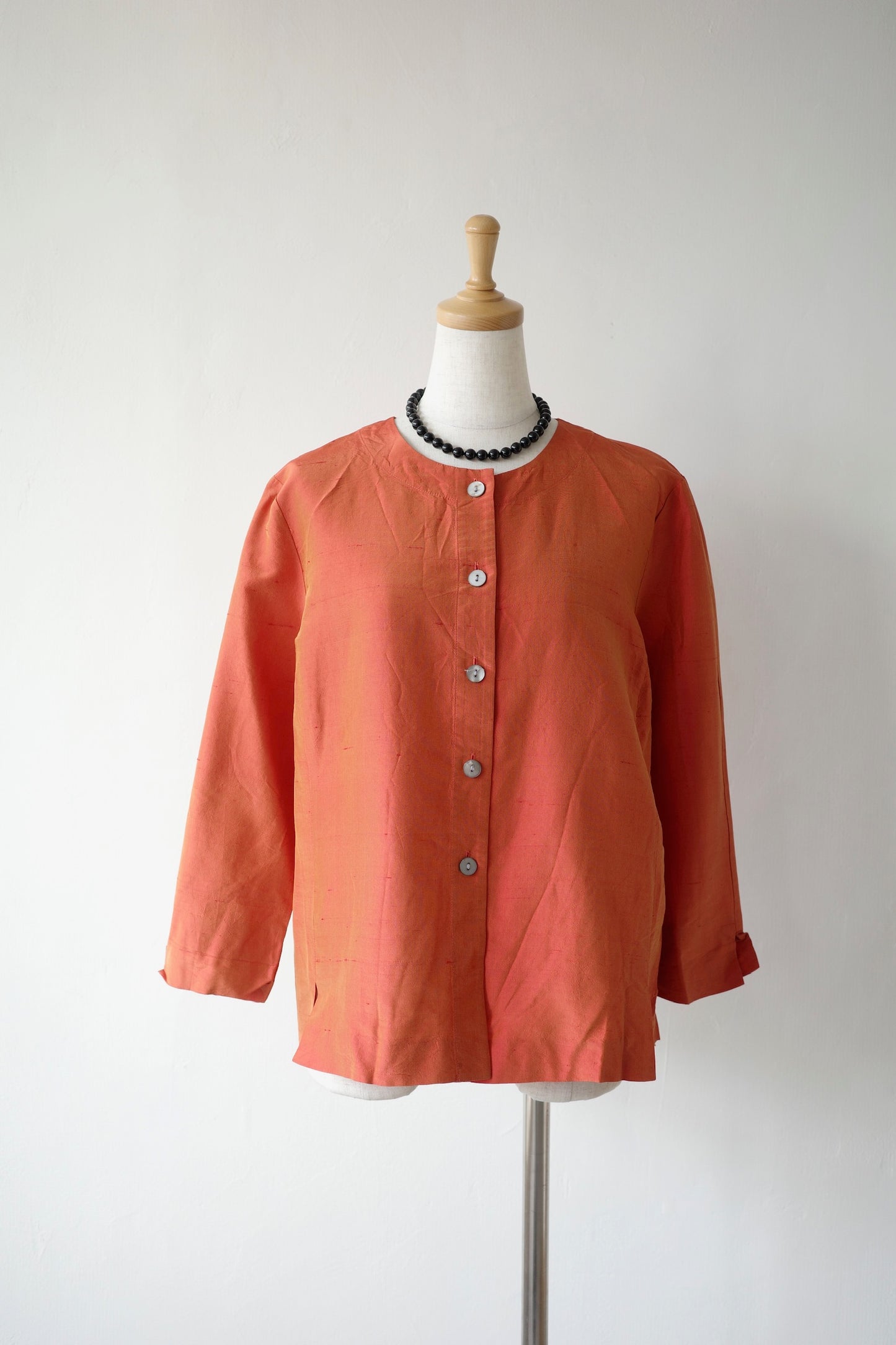 Silk collarless shirt