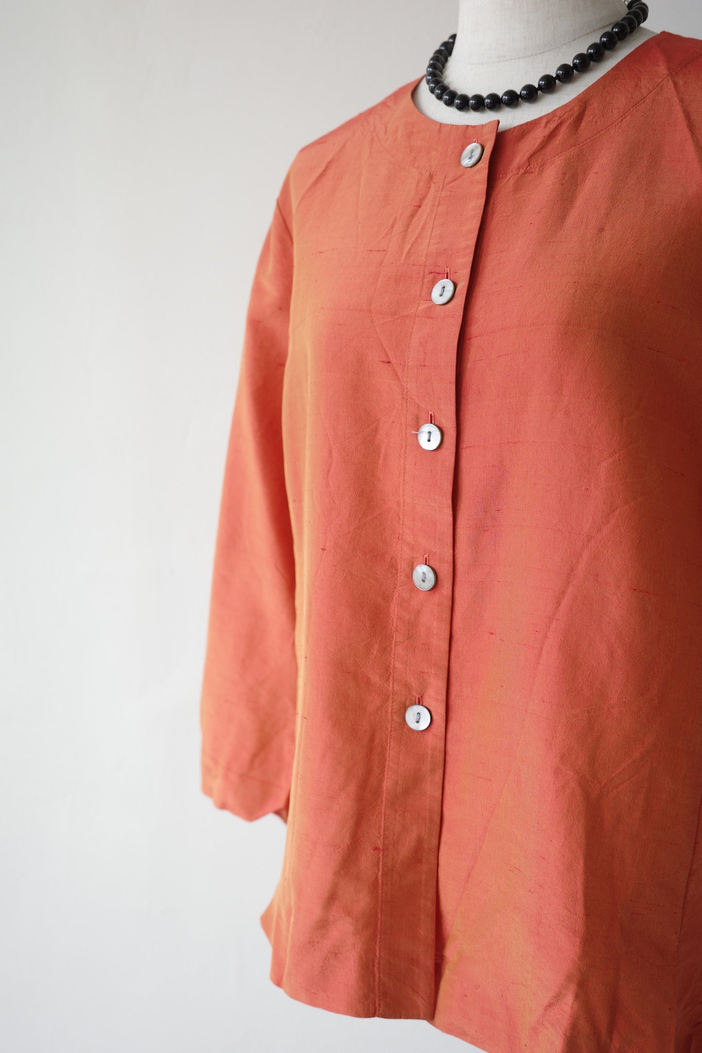 Silk collarless shirt