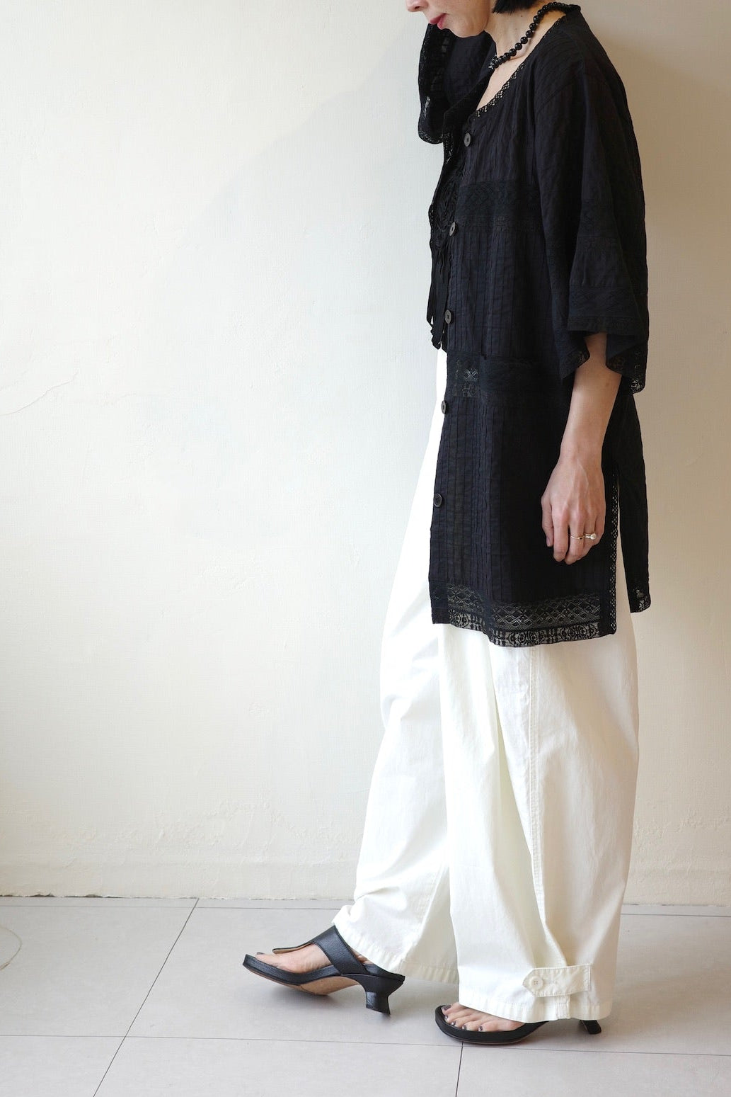 【crinkle crinkle crinkle】Lace patchwork half sleeve shirts