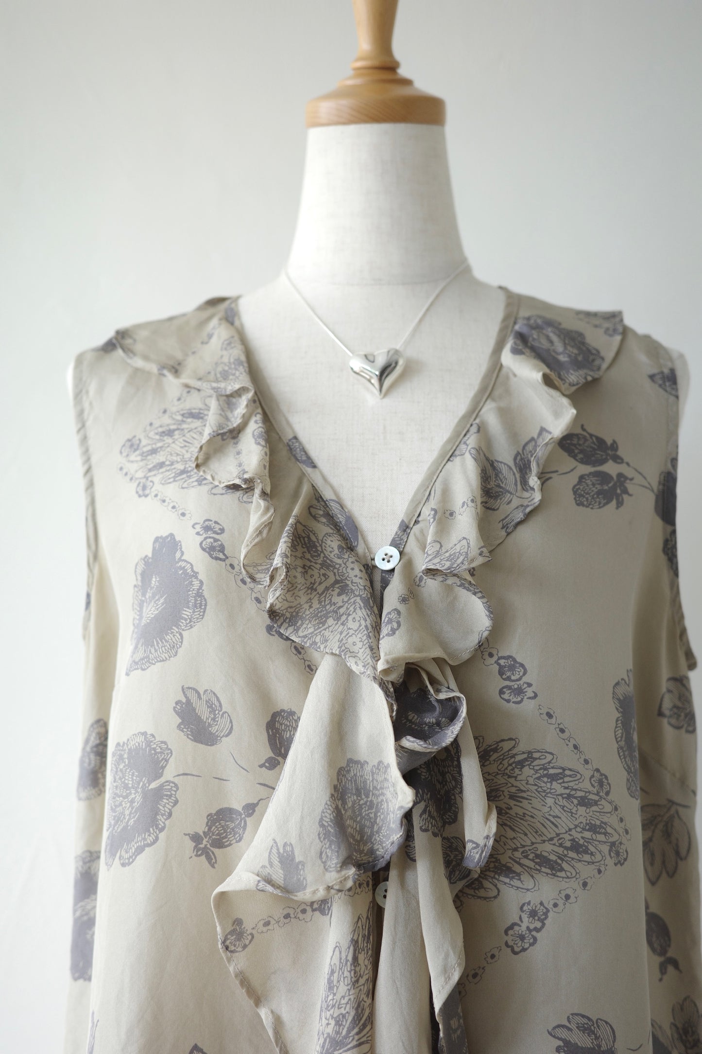 Silk Botanical Ruffle Sleeveless Blouse