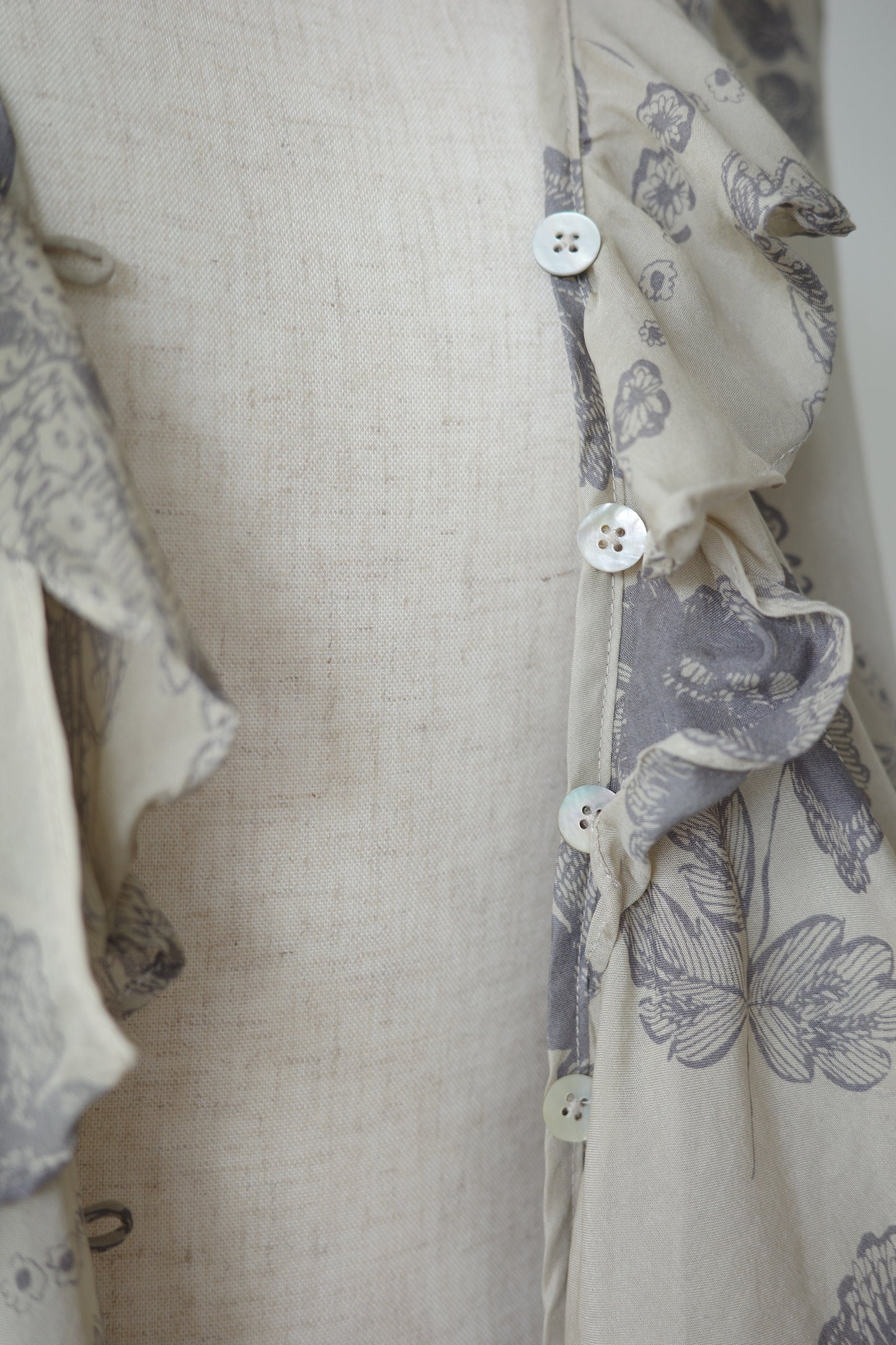 Silk Botanical Ruffle Sleeveless Blouse