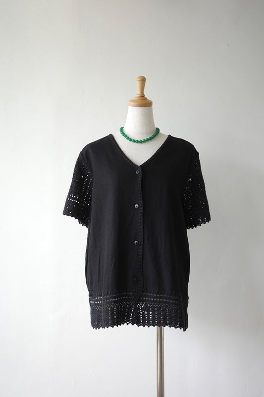 Crochet Trim Linen Rayon Blouse