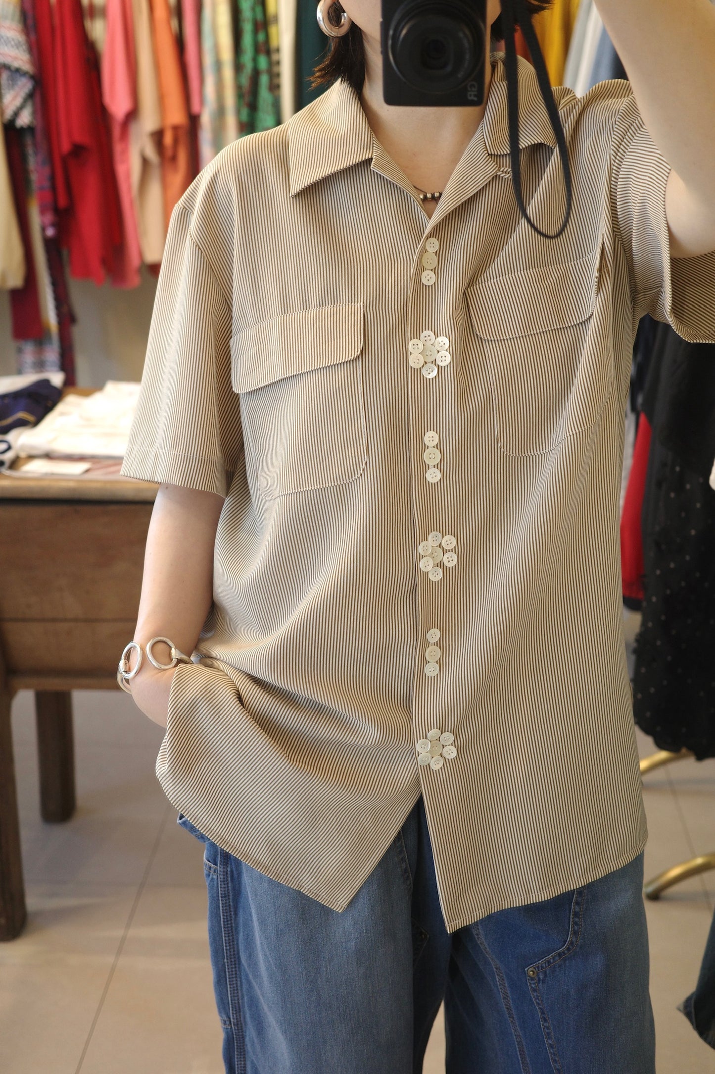 Button Flower Stripe Shirt