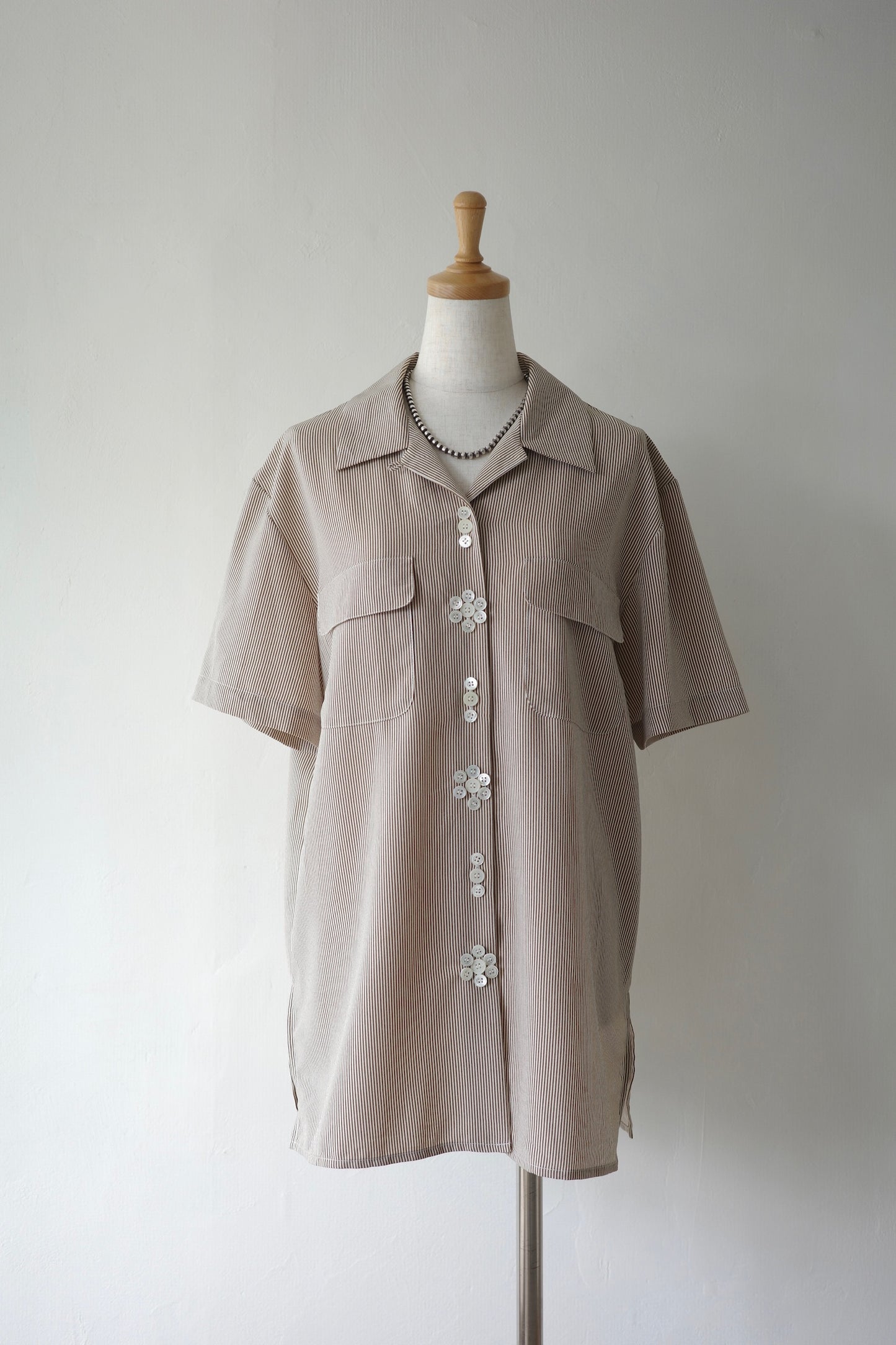 Button Flower Stripe Shirt