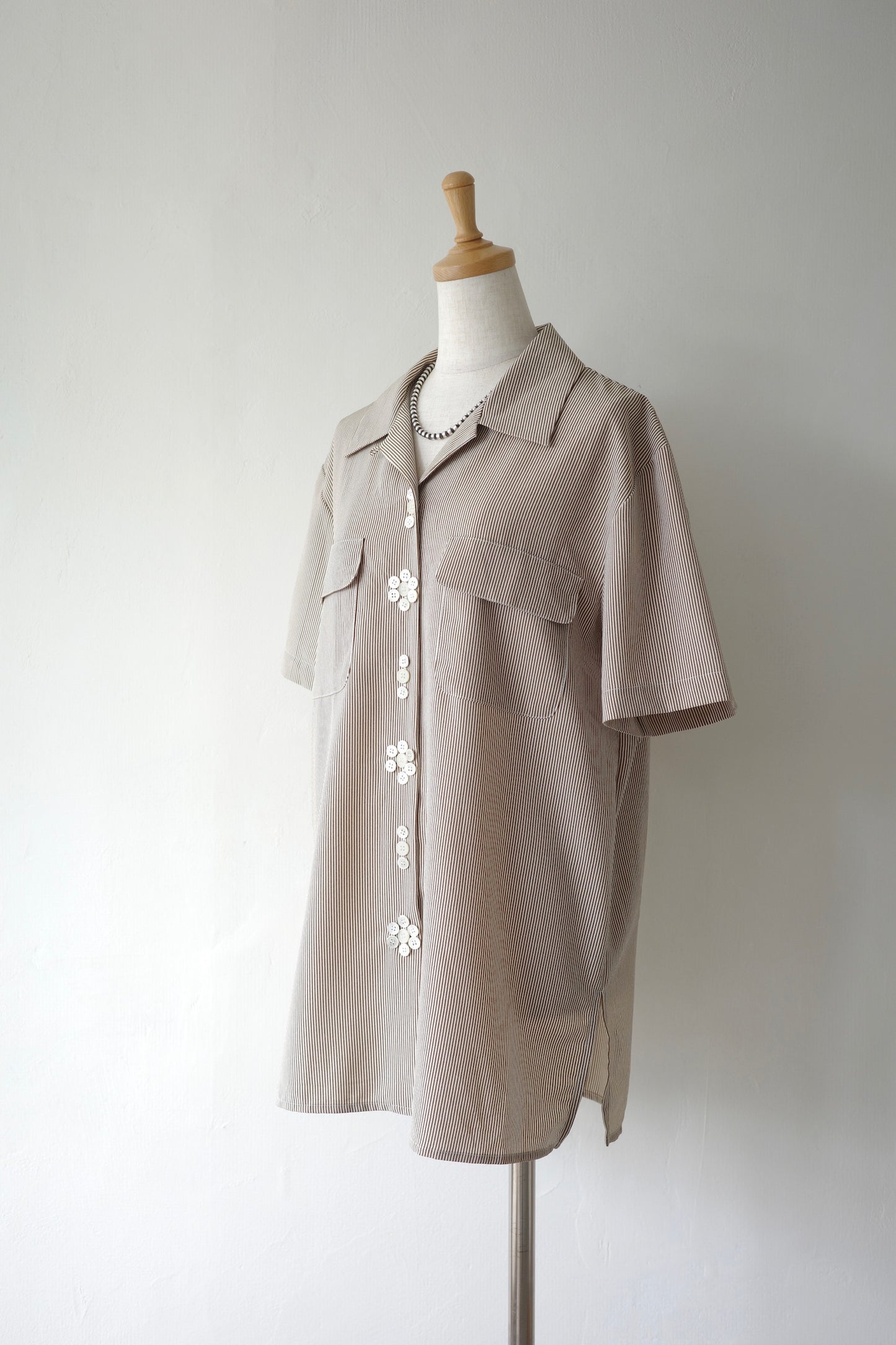 Button Flower Stripe Shirt